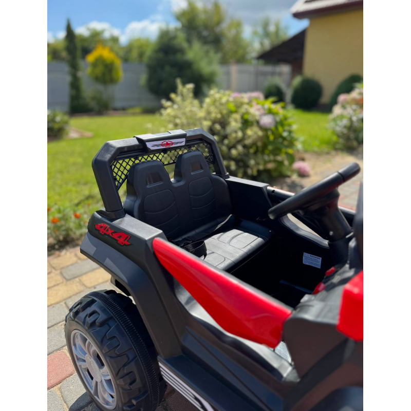 Дитячий електромобіль ДЖИП БАГГІ двомісний (4 двигуни, пульт, світло, музика), Червоний