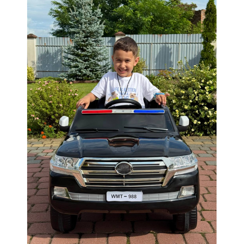 Дитячий електромобіль Поліцейський позашляховик (MP3, USB, гойдання, музика, пульт, відкривання дверцят, LED-світло), Чорний