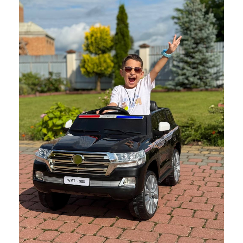 Дитячий електромобіль Поліцейський позашляховик (MP3, USB, гойдання, музика, пульт, відкривання дверцят, LED-світло), Чорний