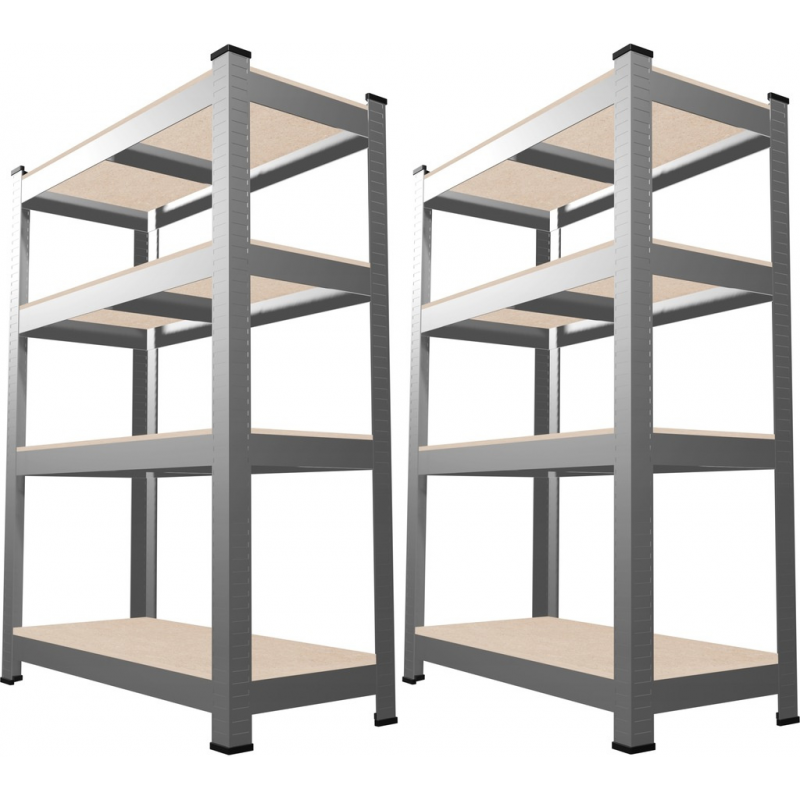 Набір з 2-х металевих стелажів (150 x 70 x 30 см) 4 полиці, навантаження - 150 кг на полицю, Сірий