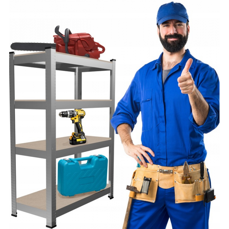 Набір з 2-х металевих стелажів (150 x 70 x 30 см) 4 полиці, навантаження - 150 кг на полицю, Сірий