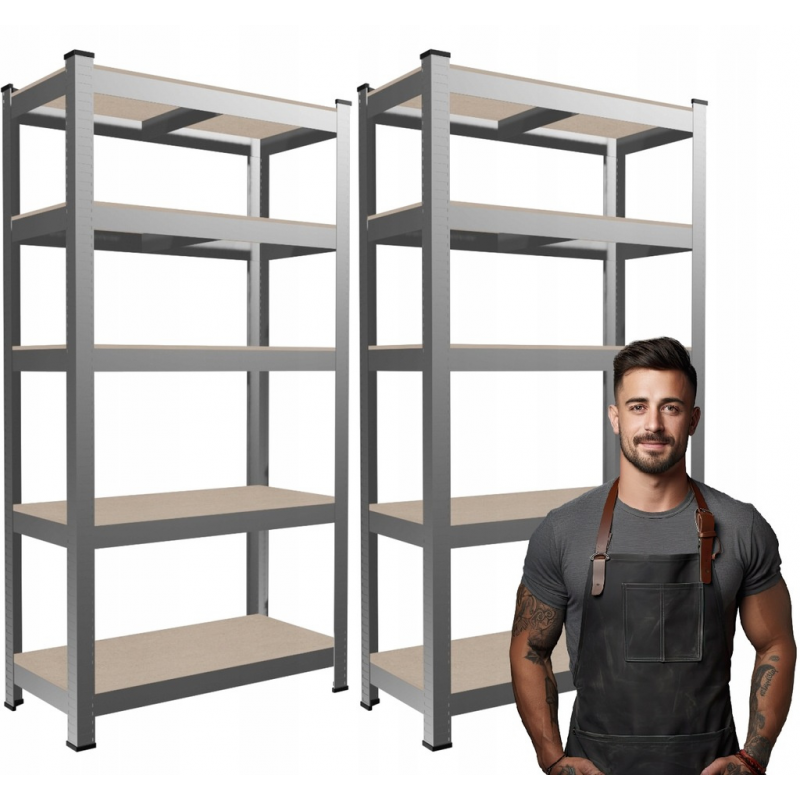 Набір з 2-х металевих стелажів (180 x 90 x 30 см) 5 полиць, навантаження - 175 кг на полицю, Сірий