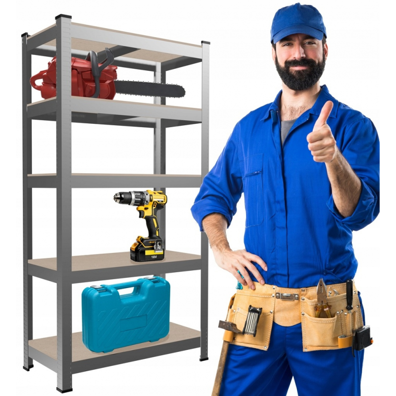 Набір з 2-х металевих стелажів (180 x 90 x 30 см) 5 полиць, навантаження - 175 кг на полицю, Сірий