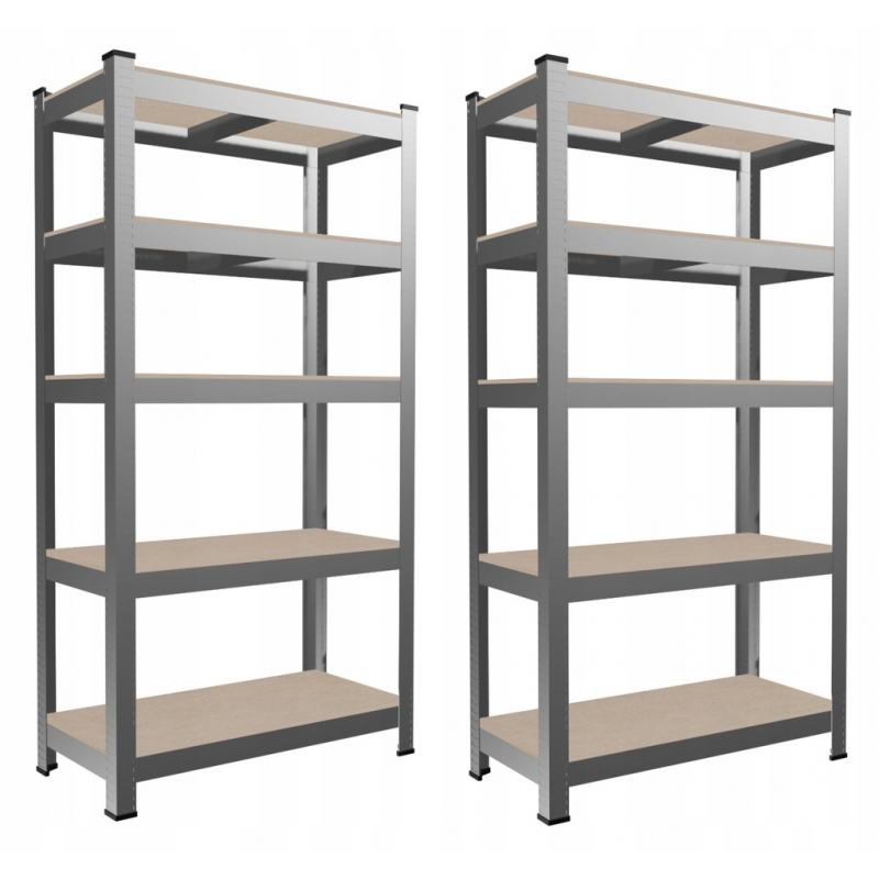 Набір з 2-х металевих стелажів (180 x 90 x 30 см) 5 полиць, навантаження - 175 кг на полицю, Сірий