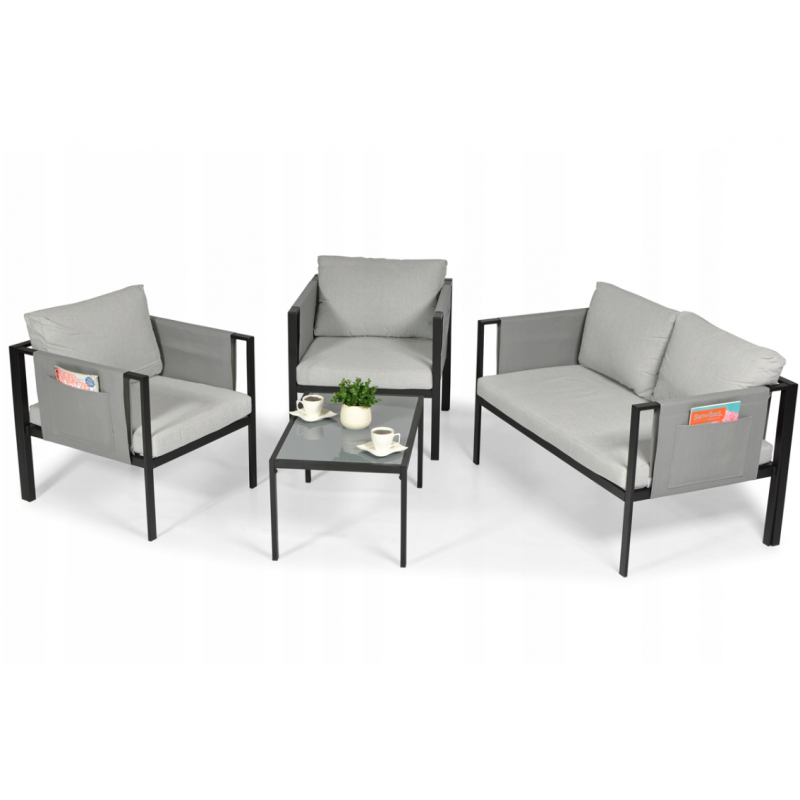 Комплект садових меблів IBIZA eDomator на 4 особи, металевий, з сірими подушками (Польща)