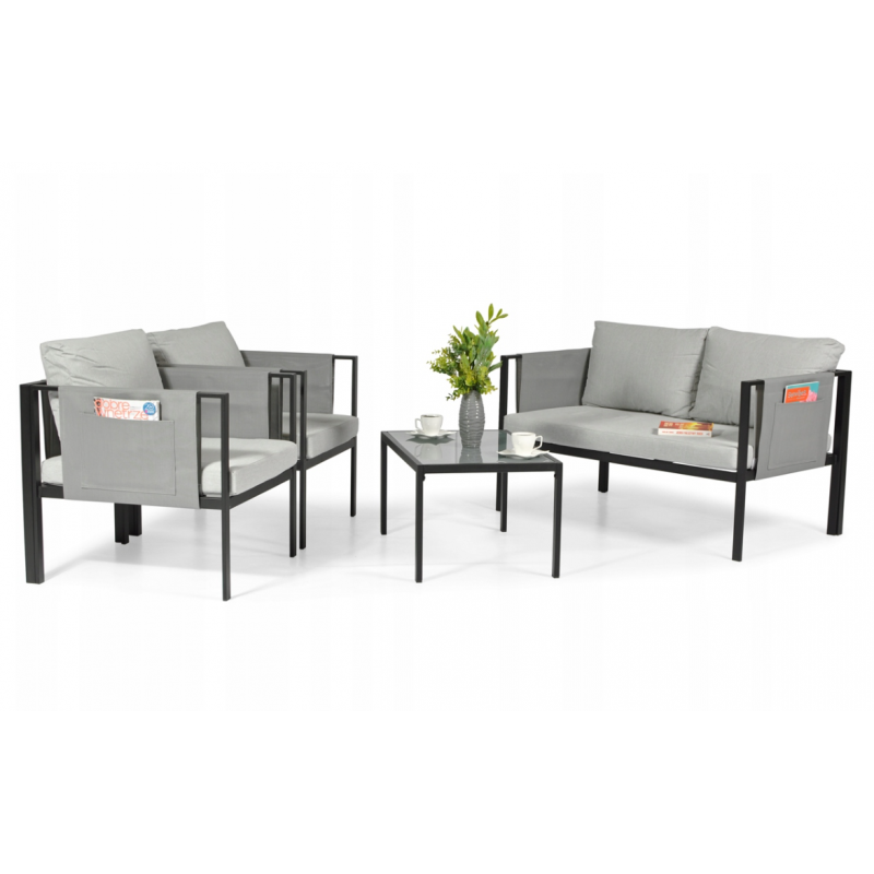 Комплект садових меблів IBIZA eDomator на 4 особи, металевий, з сірими подушками (Польща)