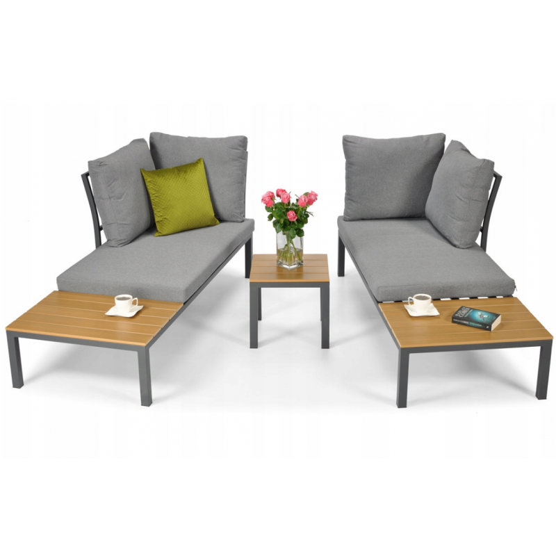 Комплект садових меблів LAGOS (кутовий диван + столик) зі сталі, з подушками, Сірий (Польща)