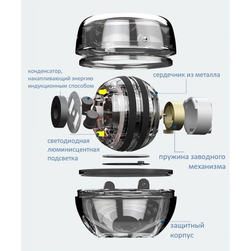 Гіроскопічний тренажер Booster Gyro Ball з LED-підсвіткою для тренування кисті, зап’ястя та передпліччя