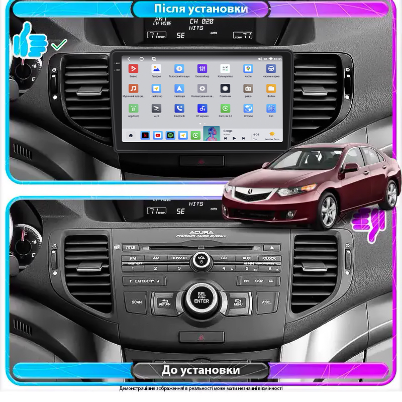 Штатная магнитола Lesko для Acura TSX II 2008-2014 экран 9" 4/64 QLED CarPlay 4G Wi-Fi GPS 360 Prime