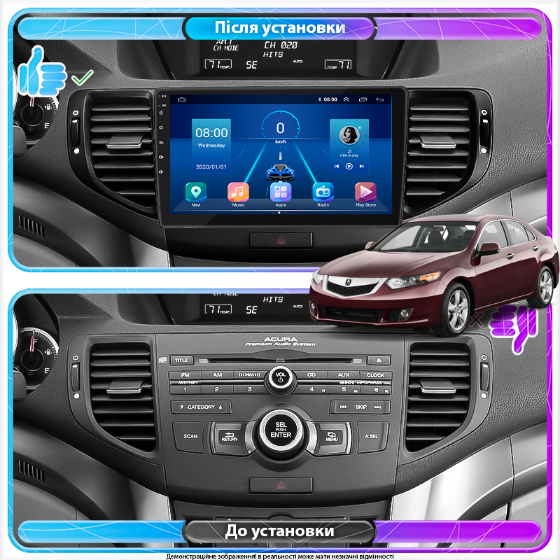 Штатная магнитола Lesko для Acura TSX II 2008-2014 экран 9" 2/32Gb 4G Wi-Fi GPS Top
