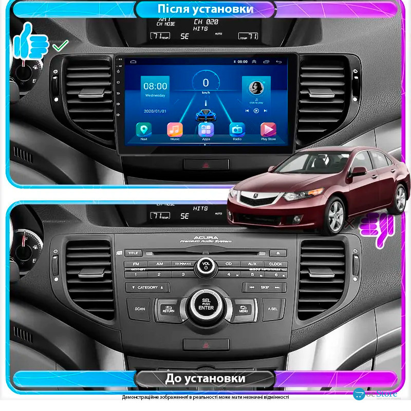 Штатная магнитола Lesko для Acura TSX II 2008-2014 экран 9" 6/128Gb 4G Wi-Fi GPS Top