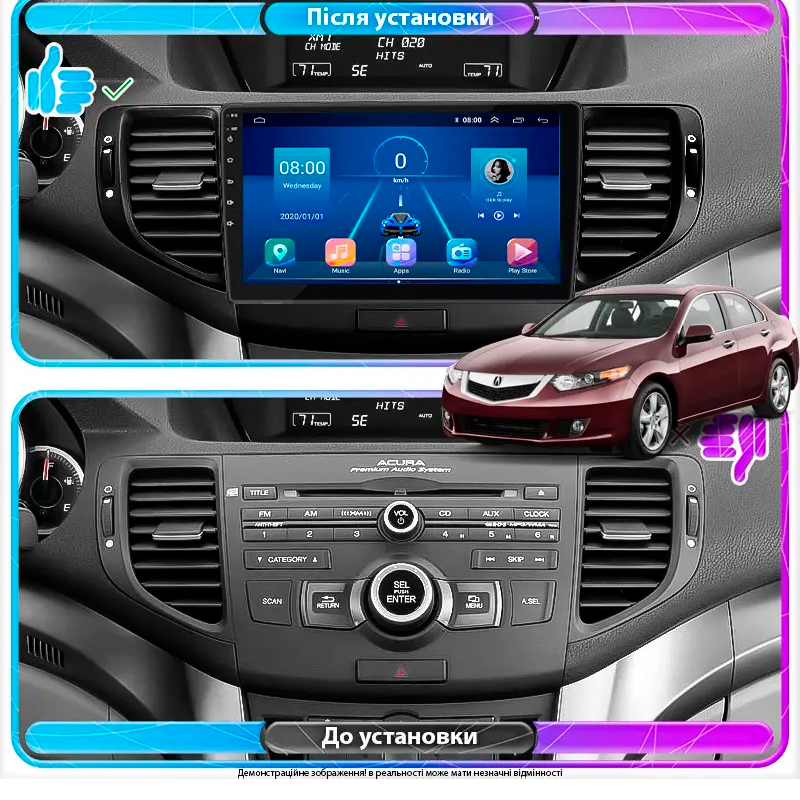 Штатная магнитола Lesko для Acura TSX II 2008-2014 экран 9" 6/128Gb 4G Wi-Fi GPS Top