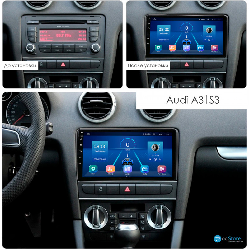 Штатная магнитола Lesko для Audi A3 II (8P) Рестайлинг 2 2008-2013 экран 9" 2/32Gb 4G Wi-Fi GPS Top