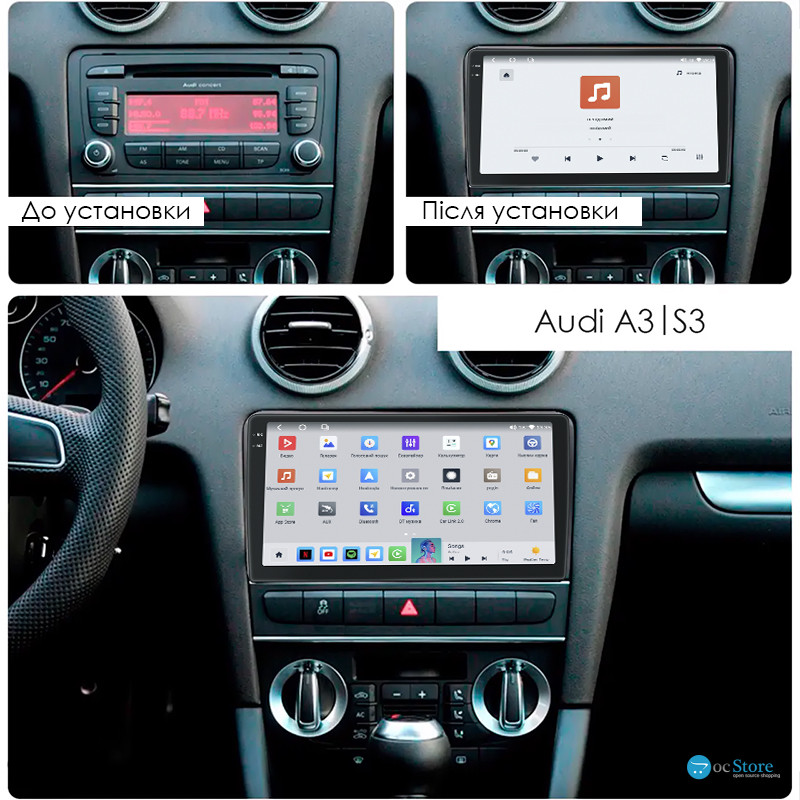 Штатная магнитола Lesko для Audi A3 II (8P) Рестайлинг 2 2008-2013 экран 9" 4/64 QLED CarPlay 4G Wi-Fi GPS 360 Prime