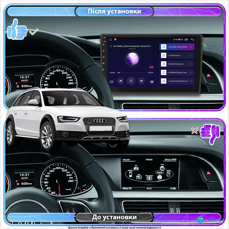 Штатная магнитола Lesko для Audi A4 allroad IV (B8) Рестайлинг 2011-2016 экран 9" 1/16Gb Wi-Fi GPS Base