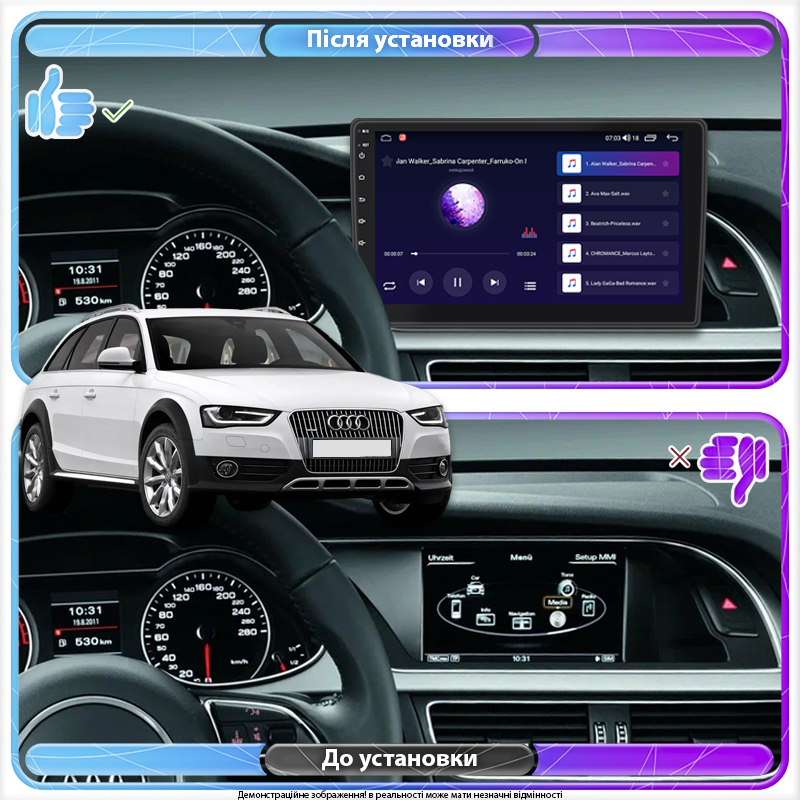 Штатная магнитола Lesko для Audi A4 allroad IV (B8) Рестайлинг 2011-2016 экран 9" 2/32Gb CarPlay 4G Wi-Fi GPS Prime