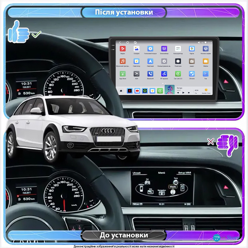 Штатная магнитола Lesko для Audi A4 allroad IV (B8) Рестайлинг 2011-2016 экран 9" 4/64 QLED CarPlay 4G Wi-Fi GPS 360 Prime