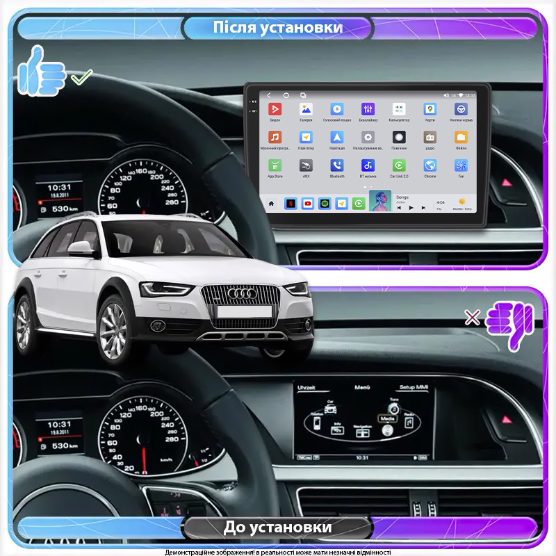 Штатная магнитола Lesko для Audi A4 allroad IV (B8) Рестайлинг 2011-2016 экран 9" 4/64 QLED CarPlay 4G Wi-Fi GPS 360 Prime