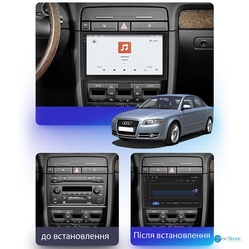 Штатная магнитола Lesko для Audi A4 II (B6) 2000-2006 экран 9" 4/64 QLED CarPlay 4G Wi-Fi GPS 360 Prime