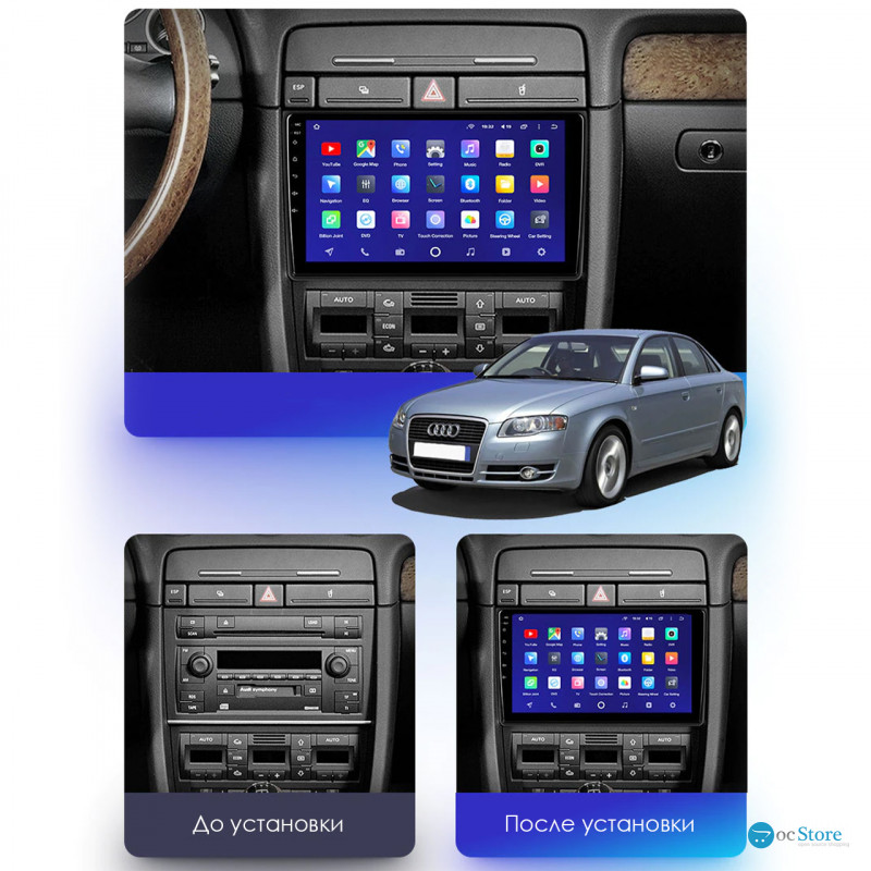 Штатная магнитола Lesko для Audi A4 II (B6) 2000-2006 экран 9" 2/32Gb 4G Wi-Fi GPS Top