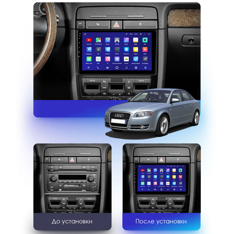 Штатная магнитола Lesko для Audi A4 II (B6) 2000-2006 экран 9" 2/32Gb 4G Wi-Fi GPS Top