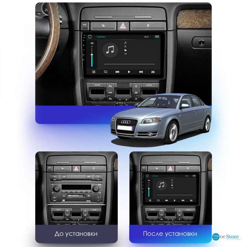 Штатная магнитола Lesko для Audi A4 II (B6) 2000-2006 экран 9" 6/128Gb 4G Wi-Fi GPS Top