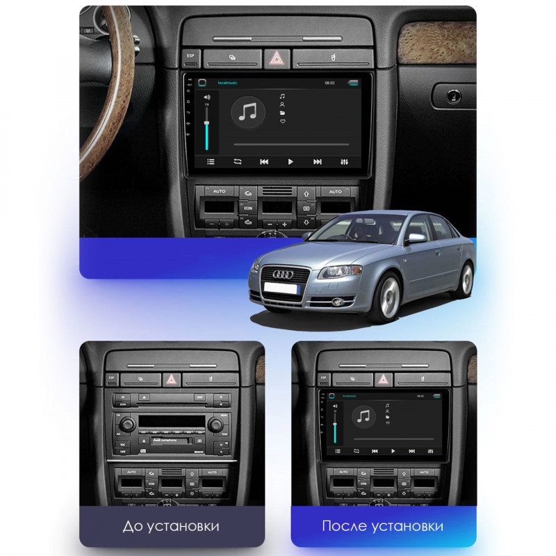 Штатная магнитола Lesko для Audi A4 III (B7) 2004-2009 экран 9" 2/32Gb Wi-Fi GPS Base