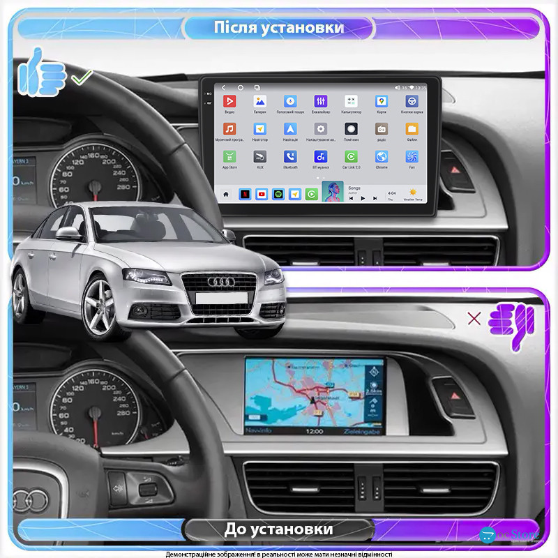 Штатная магнитола Lesko для Audi A4 IV (B8) 2007-2012 экран 9" 4/64 QLED CarPlay 4G Wi-Fi GPS 360 Prime