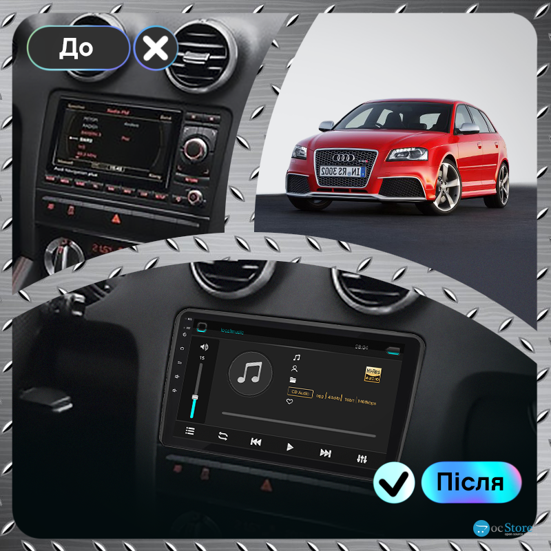 Штатная магнитола Lesko для Audi RS 3 I (8P) 2011-2012 экран 9" 2/32Gb 4G Wi-Fi GPS Top