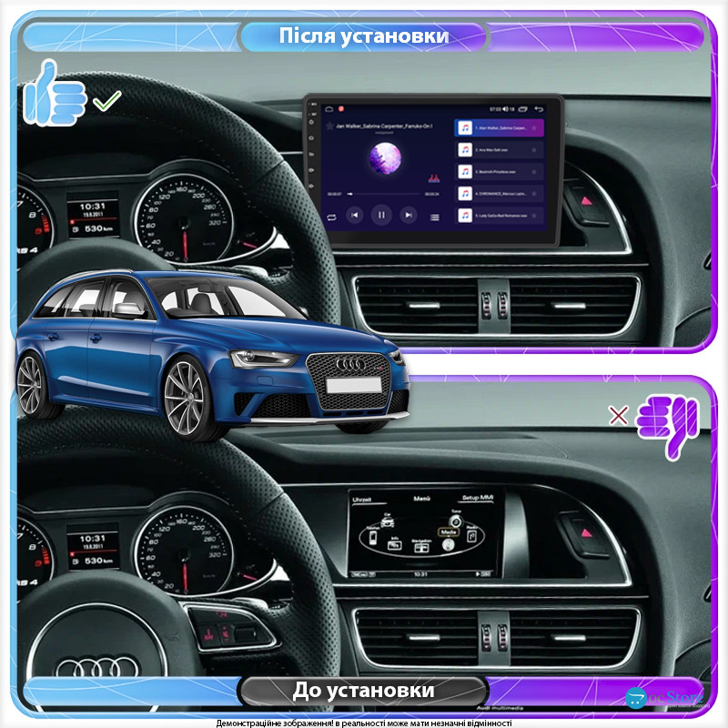 Штатная магнитола Lesko для Audi RS 4 III (B8) 2012-2015 экран 9" 1/16Gb Wi-Fi GPS Base