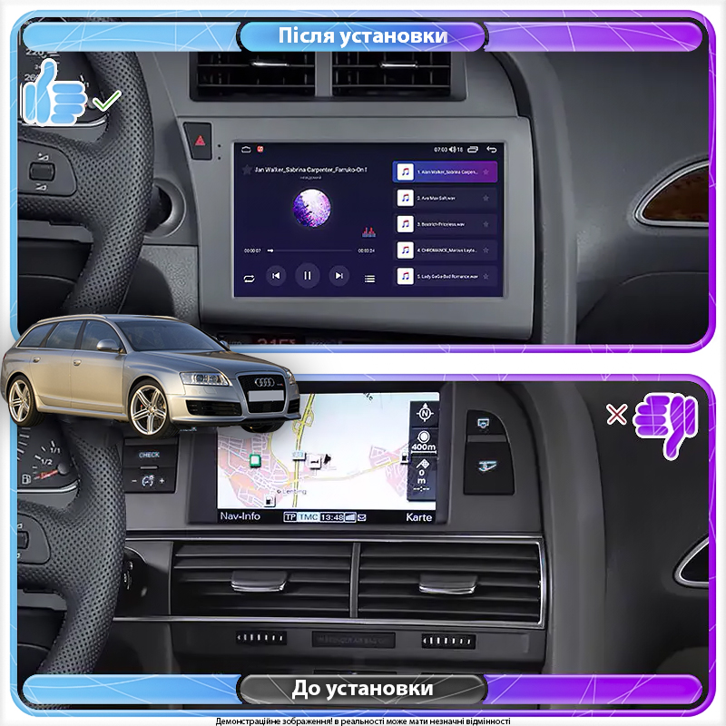 Штатная магнитола Lesko для Audi RS 6 II (C6) 2007-2012 экран 9" 4/64 QLED CarPlay 4G Wi-Fi GPS 360 Prime