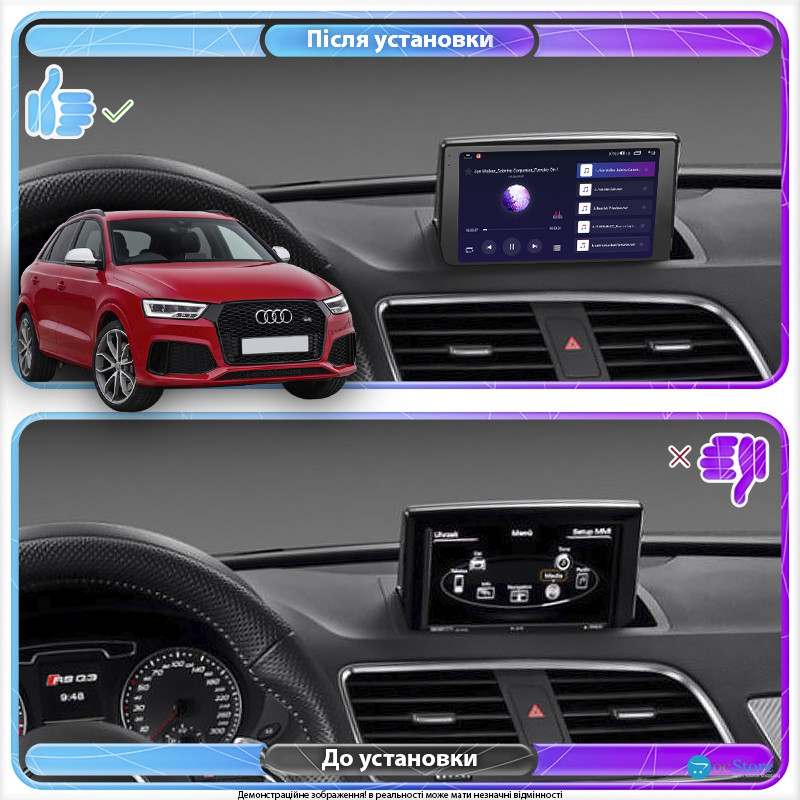 Штатная магнитола Lesko для Audi RS Q3 I (8U) Рестайлинг 2015-2018 экран 9" 4/64Gb CarPlay 4G Wi-Fi GPS Prime
