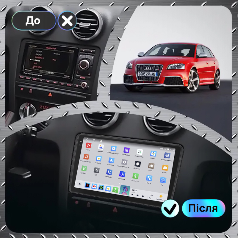 Штатная магнитола Lesko для Audi S3 II (8P) 2006-2008 экран 9" 4/64 QLED CarPlay 4G Wi-Fi GPS 360 Prime