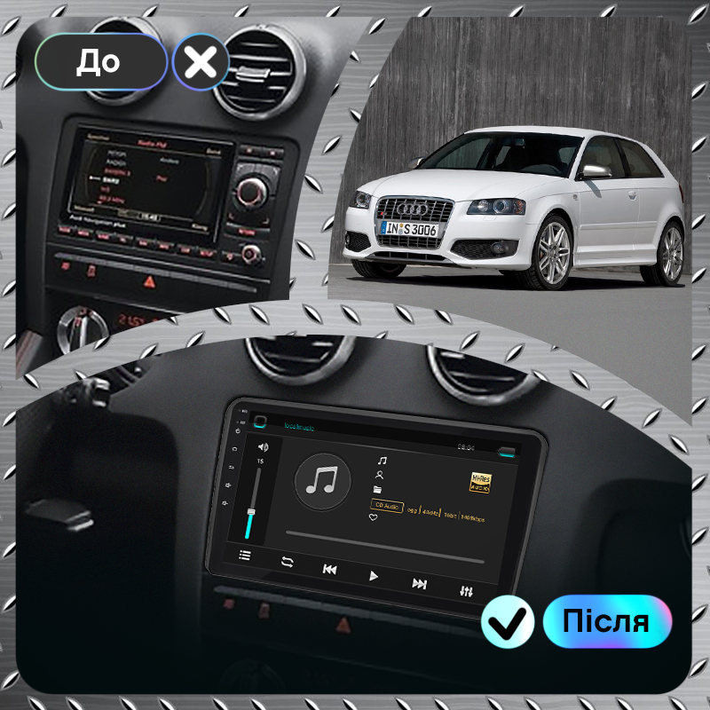 Штатная магнитола Lesko для Audi S3 II (8P) 2006-2008 экран 9" 4/64Gb 4G Wi-Fi GPS Top