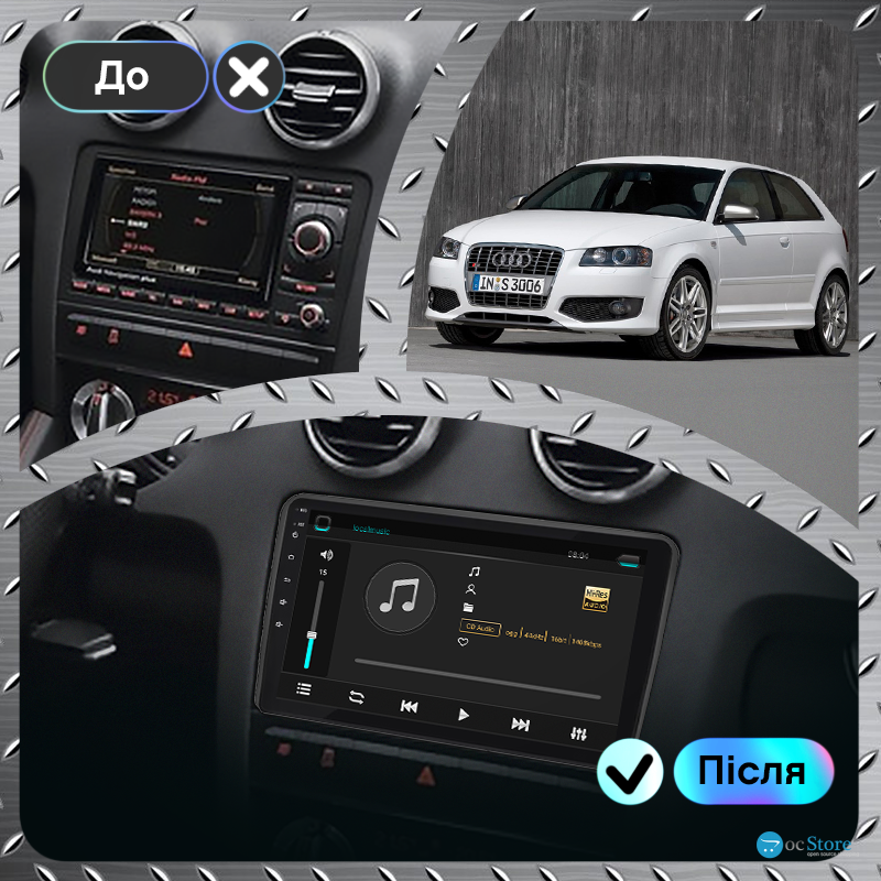 Штатная магнитола Lesko для Audi S3 II (8P) 2006-2008 экран 9" 6/128Gb 4G Wi-Fi GPS Top