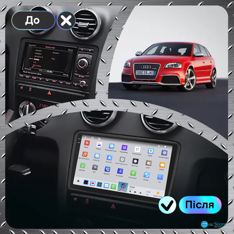 Штатная магнитола Lesko для Audi S3 II (8P) Рестайлинг 2008-2012 экран 9" 4/64 QLED CarPlay 4G Wi-Fi GPS 360 Prime