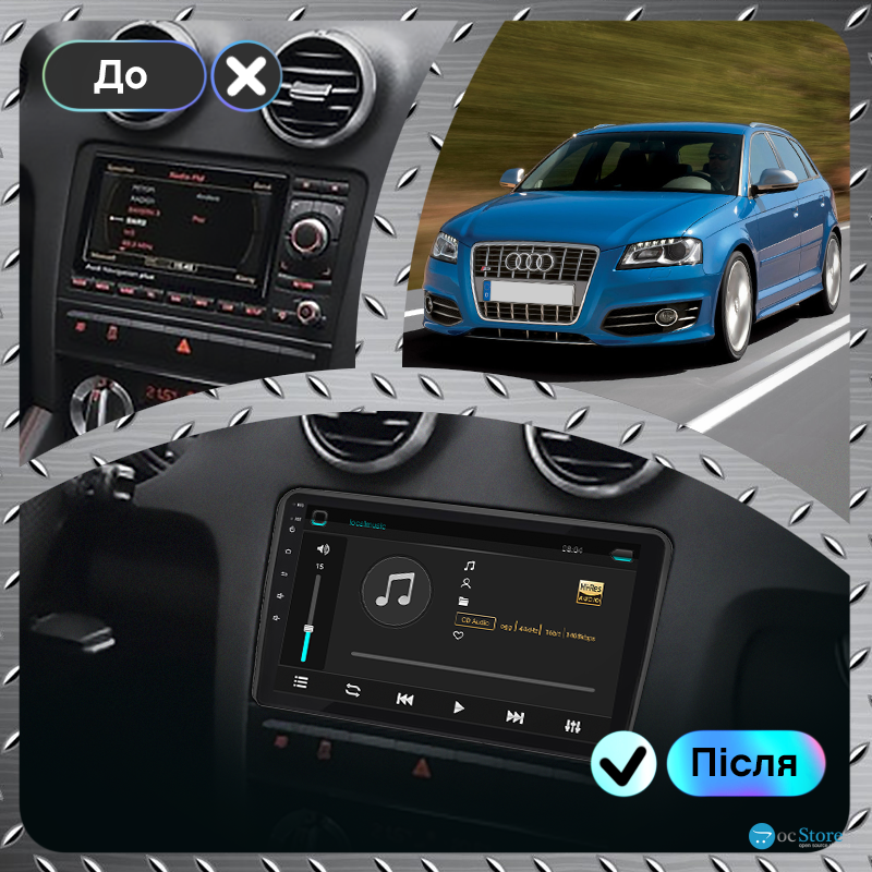 Штатная магнитола Lesko для Audi S3 II (8P) Рестайлинг 2008-2012 экран 9" 2/32Gb 4G Wi-Fi GPS Top