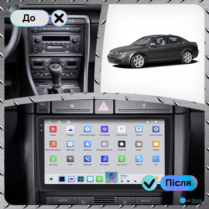 Штатная магнитола Lesko для Audi S4 II (B6) 2002-2004 экран 9" 4/64 QLED CarPlay 4G Wi-Fi GPS 360 Prime