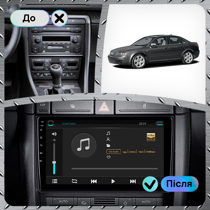 Штатная магнитола Lesko для Audi S4 II (B6) 2002-2004 экран 9" 6/128Gb 4G Wi-Fi GPS Top