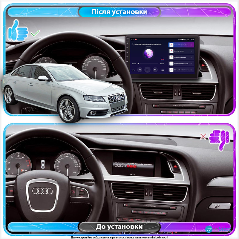 Штатная магнитола Lesko для Audi S4 IV (B8) 2008-2011 экран 9" 2/32Gb CarPlay 4G Wi-Fi GPS Prime