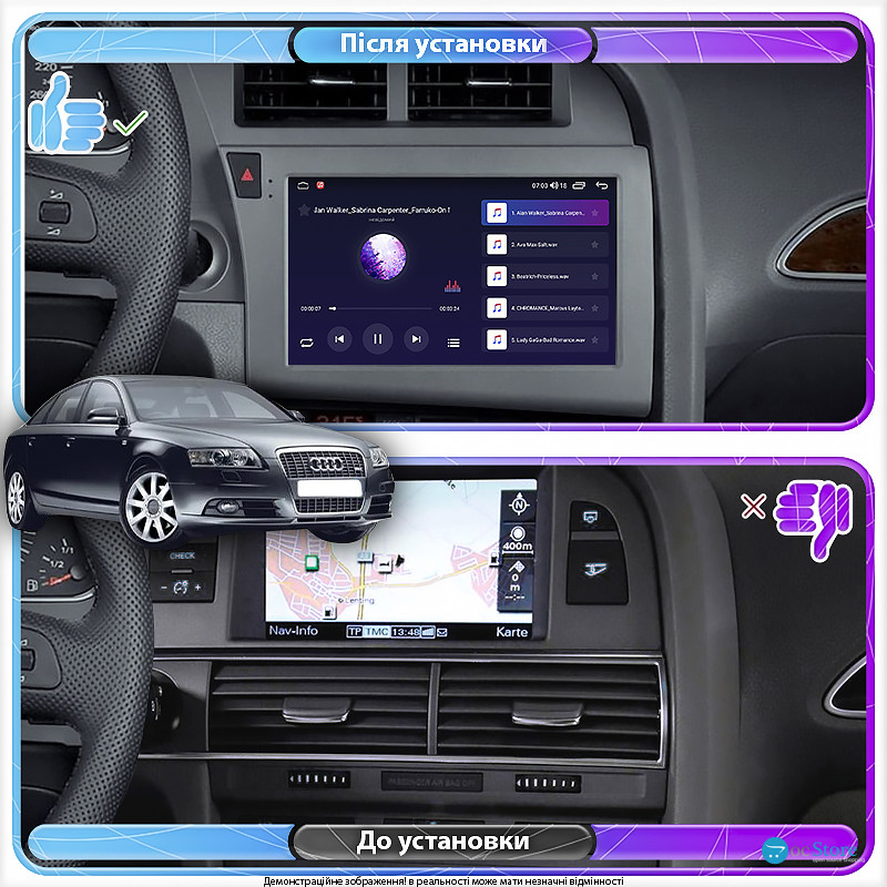 Штатная магнитола Lesko для Audi S6 III (C6) 2006-2008 экран 9" 4/64Gb 4G Wi-Fi GPS Top