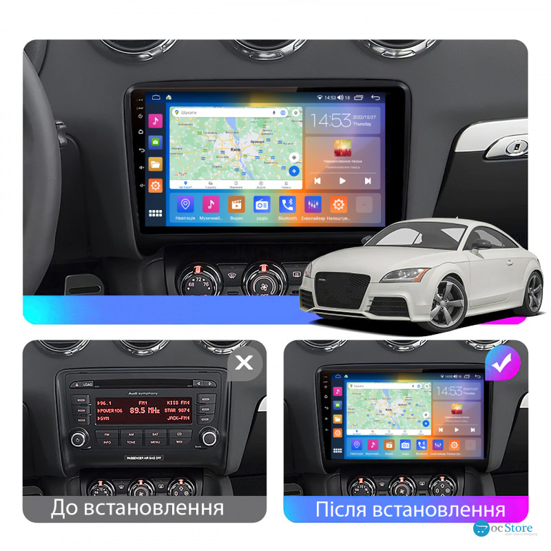 Штатная магнитола Lesko для Audi TT II (8J) 2006-2010 экран 9" 2/32Gb CarPlay 4G Wi-Fi GPS Prime