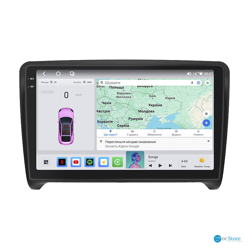 Штатная магнитола Lesko для Audi TT II (8J) 2006-2010 экран 9" 4/64 QLED CarPlay 4G Wi-Fi GPS 360 Prime