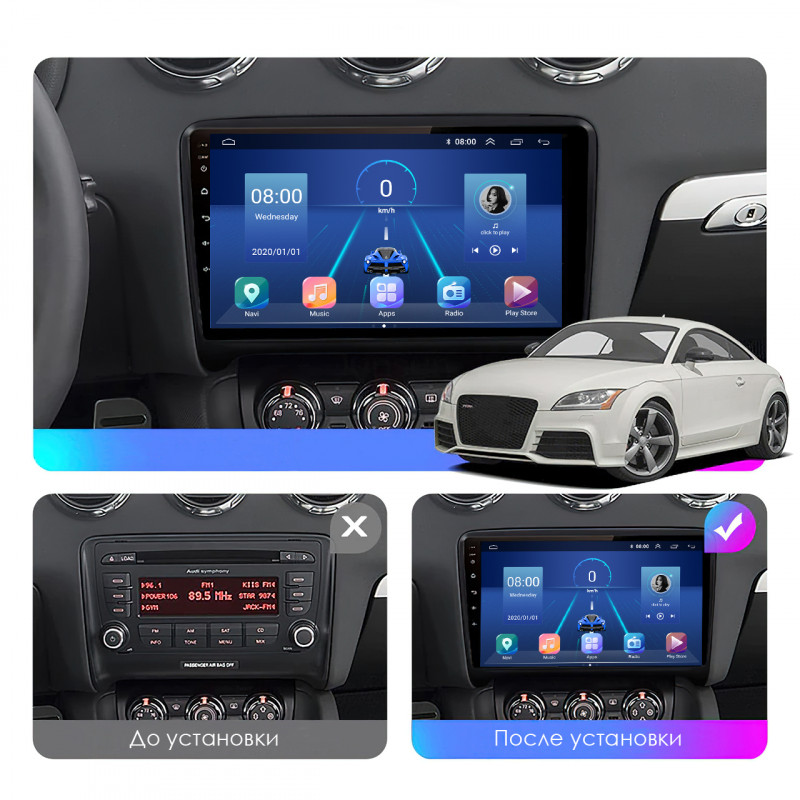 Штатная магнитола Lesko для Audi TT II (8J) Рестайлинг 2010-2014 экран 9" 6/128Gb 4G Wi-Fi GPS Top