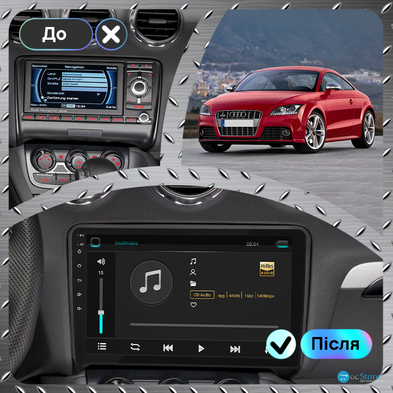 Штатная магнитола Lesko для Audi TTS II (8J) 2007-2010 экран 9" 2/32Gb Wi-Fi GPS Base