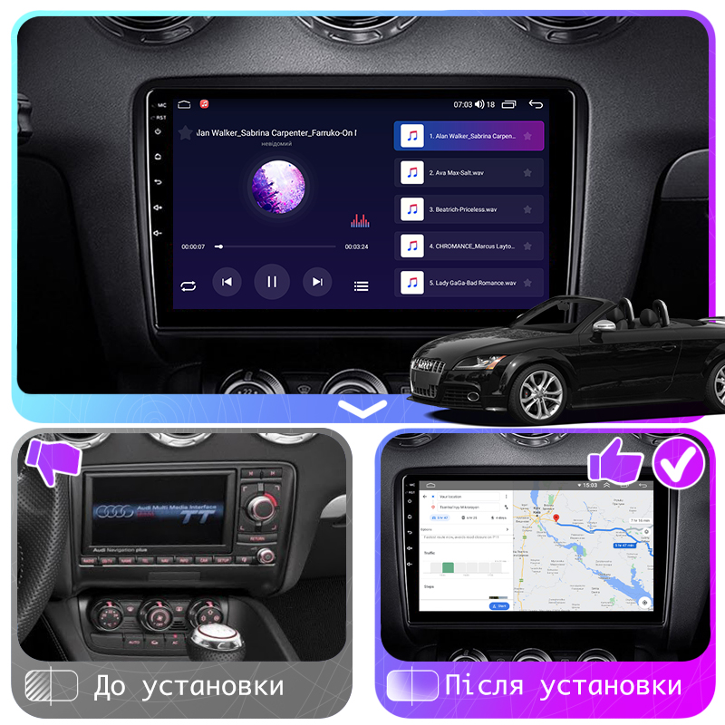 Штатная магнитола Lesko для Audi TTS II (8J) 2007-2010 экран 9" 2/32Gb CarPlay 4G Wi-Fi GPS Prime