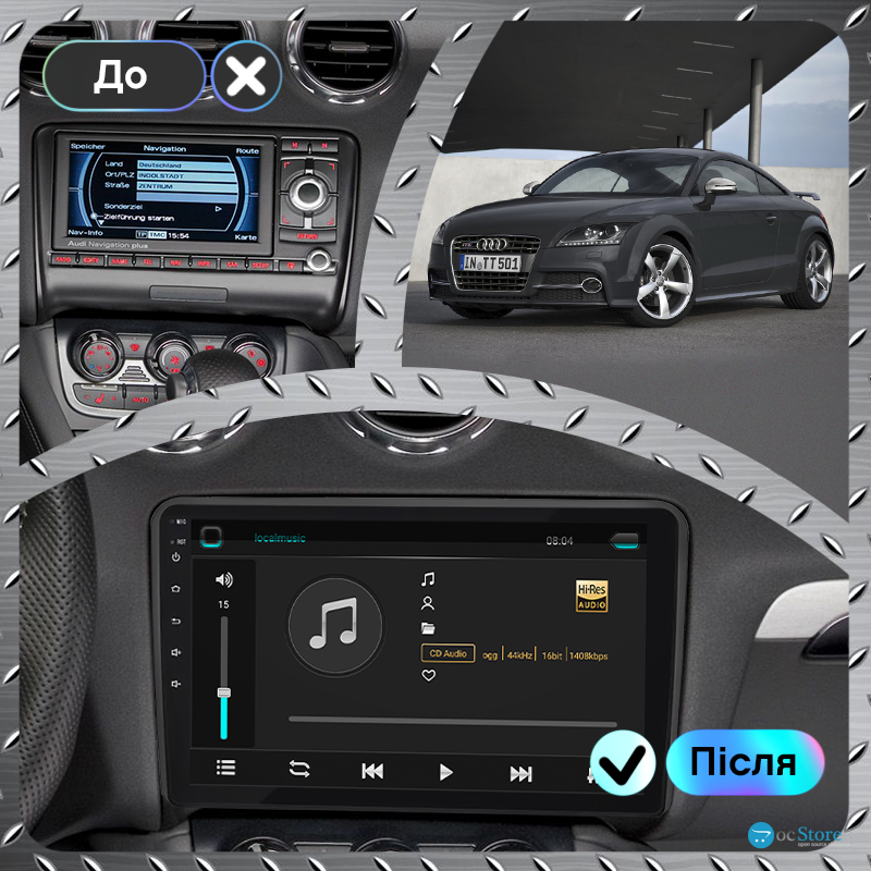 Штатная магнитола Lesko для Audi TTS II (8J) Рестайлинг 2010-2014 экран 9" 2/32Gb Wi-Fi GPS Base