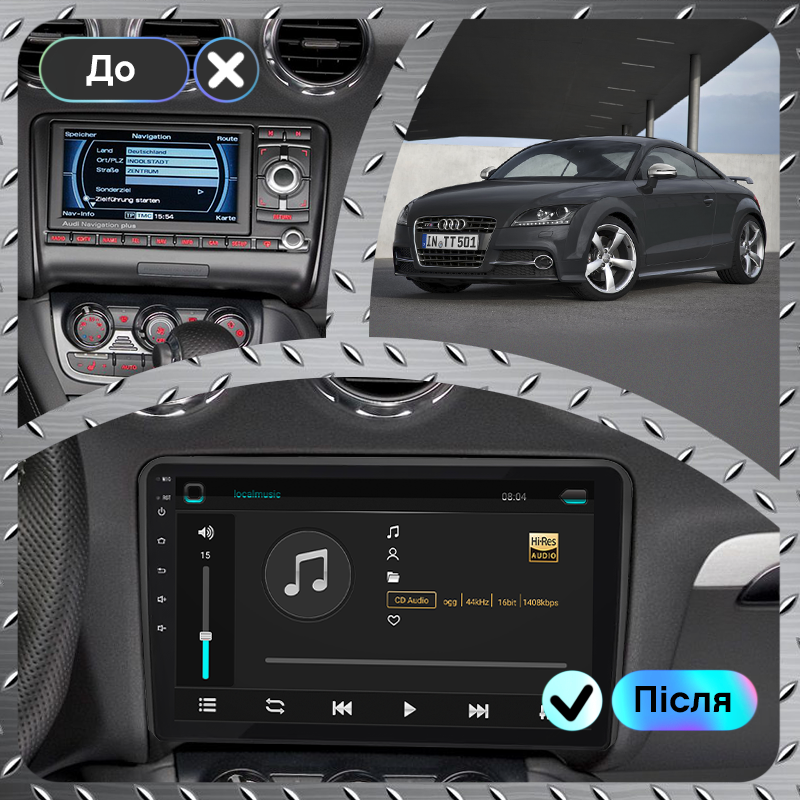 Штатная магнитола Lesko для Audi TTS II (8J) Рестайлинг 2010-2014 экран 9" 4/64Gb 4G Wi-Fi GPS Top