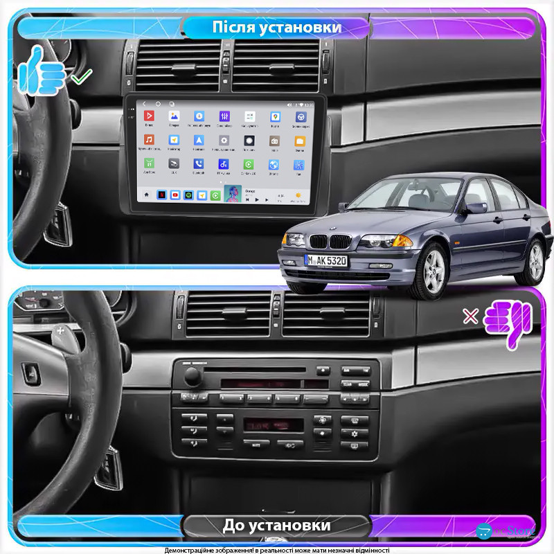Штатная магнитола Lesko для BMW 3 серии IV (E46) Рестайлинг 2001-2007 экран 9" 4/64 QLED CarPlay 4G Wi-Fi GPS 360 Prime