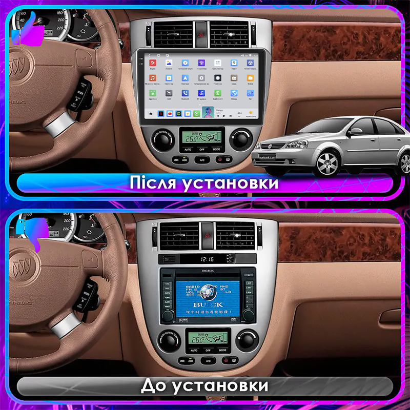 Штатная магнитола Lesko для Buick Excelle I 2004-2007 экран 10" 4/64 QLED CarPlay 4G Wi-Fi GPS 360 Prime
